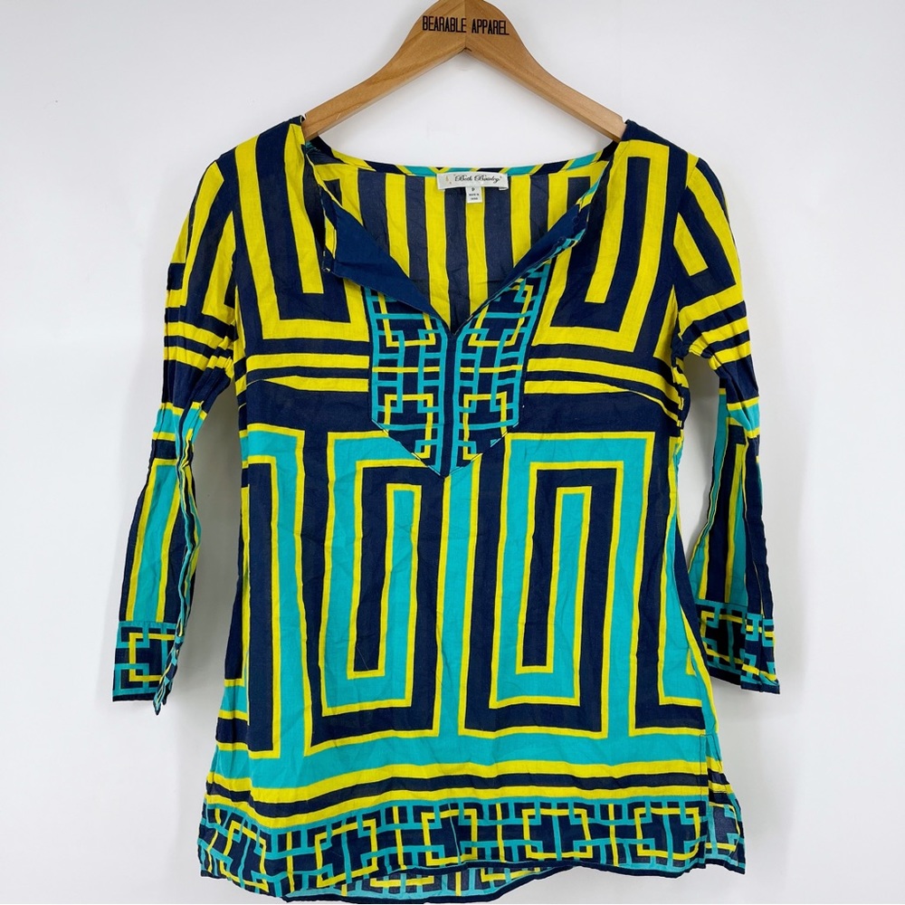 3 for $20 🌸Beth Bowley Geometric Beach Tunic 3/4 Sleeve Top Split Neck